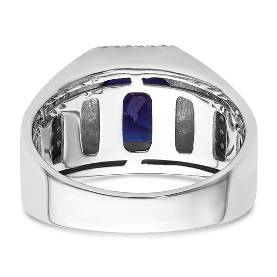 IBGoodman 14k White Gold 7/8 carat Lab Grown Diamond VS/SI+ G+ and Created Blue Sapphire Complete Men's Ring