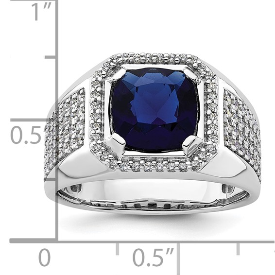 IBGoodman 14k White Gold 7/8 carat Lab Grown Diamond VS/SI+ G+ and Created Blue Sapphire Complete Men's Ring