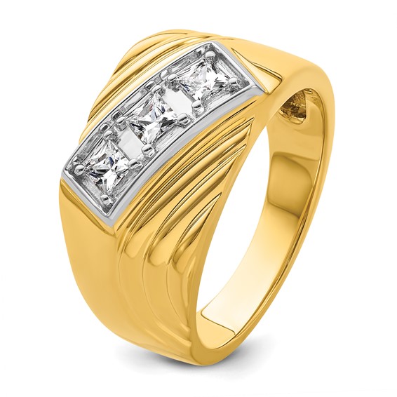 IBGoodman 14k with White Rhodium 1/2 carat Lab Grown Diamond VS/SI+ G+ Complete Polished and Grooved Three Stone Men's Ring