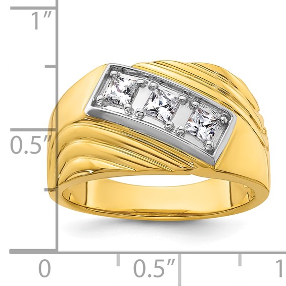 IBGoodman 14k with White Rhodium 1/2 carat Lab Grown Diamond VS/SI+ G+ Complete Polished and Grooved Three Stone Men's Ring