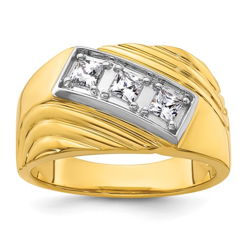 IBGoodman 14K Ring with White Rhodium 0.50 Carat Lab Grown Diamond VS SI+ G+ Complete Polished and Grooved Three Stone Men's