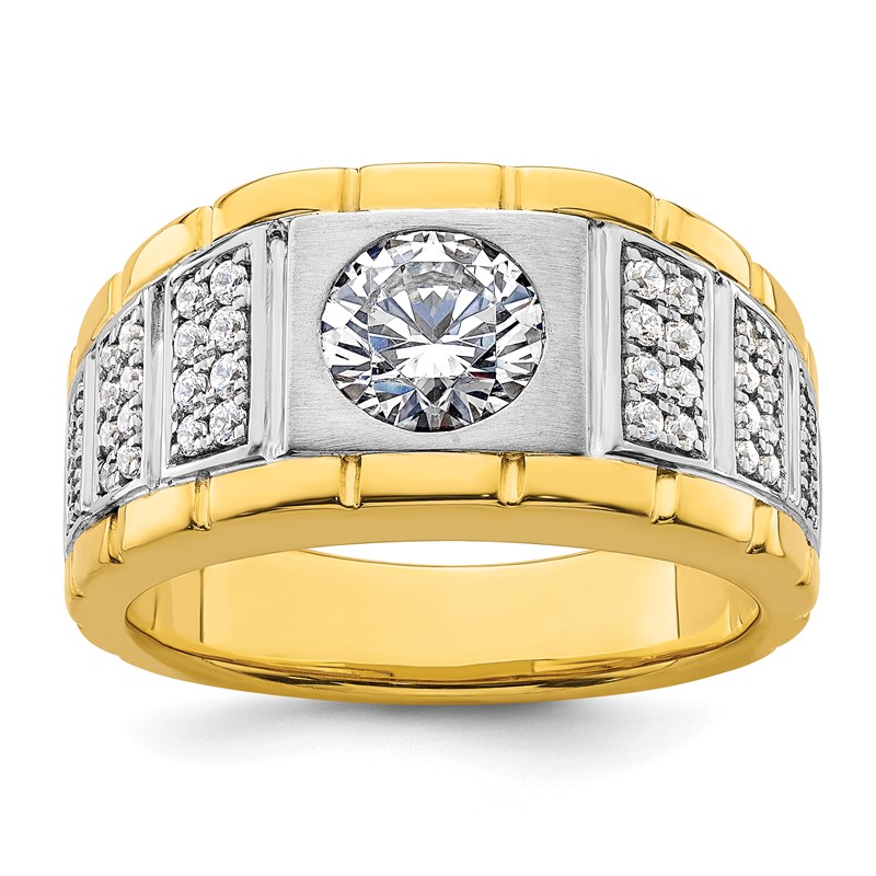 IBGoodman 14k Two-tone 1 5/8 carat Lab Grown Diamond VS/SI+ G+ Complete Polished and Satin Men's Ring
