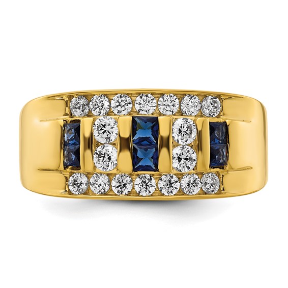 IBGoodman 14k 1 1/4 carat Lab Grown Diamond VS/SI+ G+ and Lab Created Blue Sapphire Complete Men's Ring