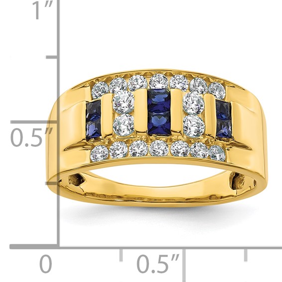 IBGoodman 14k 1 1/4 carat Lab Grown Diamond VS/SI+ G+ and Lab Created Blue Sapphire Complete Men's Ring