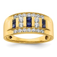 IBGoodman 14K Yellow Gold 1.25 Carat Lab Grown Diamond VS SI+ G+ and Lab Created Blue Sapphire Complete Men's Ring view 1