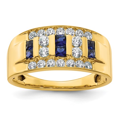 IBGoodman 14K Yellow Gold 1.25 Carat Lab Grown Diamond VS SI+ G+ and Lab Created Blue Sapphire Complete Men's Ring