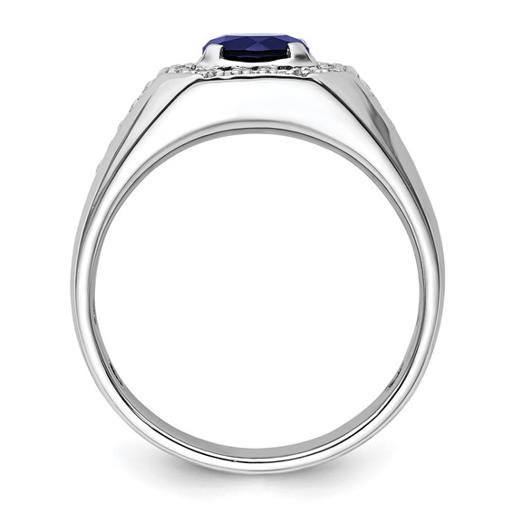 IBGoodman 14k White Gold 1/2 carat Lab Grown Diamond VS/SI+ G+ and Created Blue Sapphire Complete Men's Ring