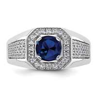 IBGoodman 14K White Gold 0.50 Carat Lab Grown Diamond VS SI+ G+ and Created Blue Sapphire Complete Men's Ring view 4
