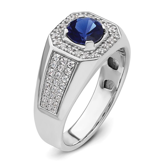 IBGoodman 14k White Gold 1/2 carat Lab Grown Diamond VS/SI+ G+ and Created Blue Sapphire Complete Men's Ring