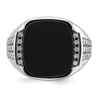 IBGoodman 14K White Gold 0.62 Carat Lab Grown Diamond VS SI+ G+ and Onyx Complete Men's Ring view 4