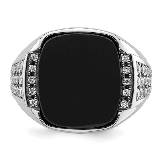IBGoodman 14k White Gold 5/8 carat Lab Grown Diamond VS/SI+ G+ and Onyx Complete Men's Ring