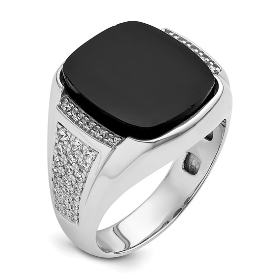 IBGoodman 14k White Gold 5/8 carat Lab Grown Diamond VS/SI+ G+ and Onyx Complete Men's Ring