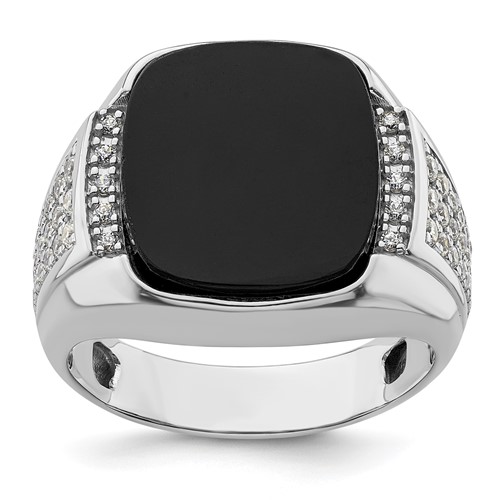 IBGoodman 14K White Gold 0.62 Carat Lab Grown Diamond VS SI+ G+ and Onyx Complete Men's Ring