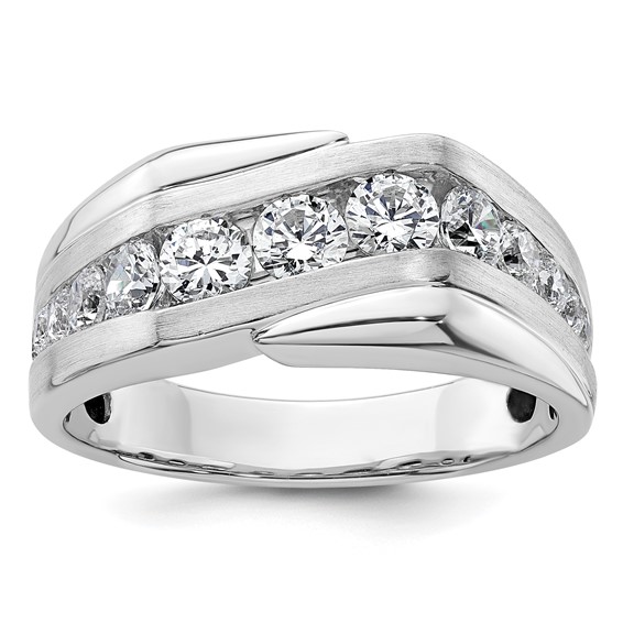 IBGoodman 14k White Gold 1 3/8 carat Lab Grown Diamond VS/SI+ G+ Complete Satin Men's Ring