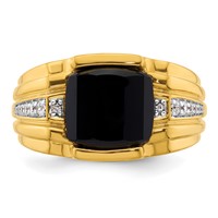 IBGoodman 14K Yellow Gold 0.12 Carat Lab Grown Diamond VS SI+ G+ and Onyx Complete Men's Ring view 4