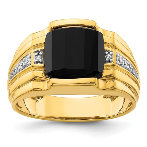 IBGoodman 14K Yellow Gold 0.12 Carat Lab Grown Diamond VS SI+ G+ and Onyx Complete Men's Ring