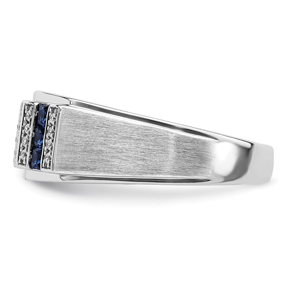 IBGoodman 14k White Gold 1/5 carat Lab Grown Diamond VS/SI+ G+ and Lab Created Blue Sapphire Complete Men's Ring