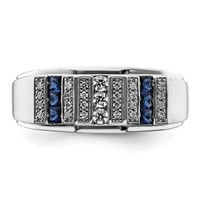 IBGoodman 14K White Gold 0.20 Carat Lab Grown Diamond VS SI+ G+ and Lab Created Blue Sapphire Complete Men's Ring view 4