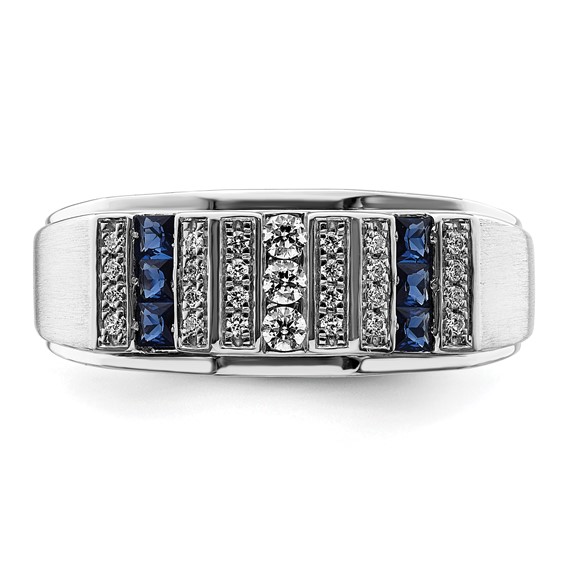 IBGoodman 14k White Gold 1/5 carat Lab Grown Diamond VS/SI+ G+ and Lab Created Blue Sapphire Complete Men's Ring