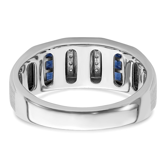 IBGoodman 14k White Gold 1/5 carat Lab Grown Diamond VS/SI+ G+ and Lab Created Blue Sapphire Complete Men's Ring