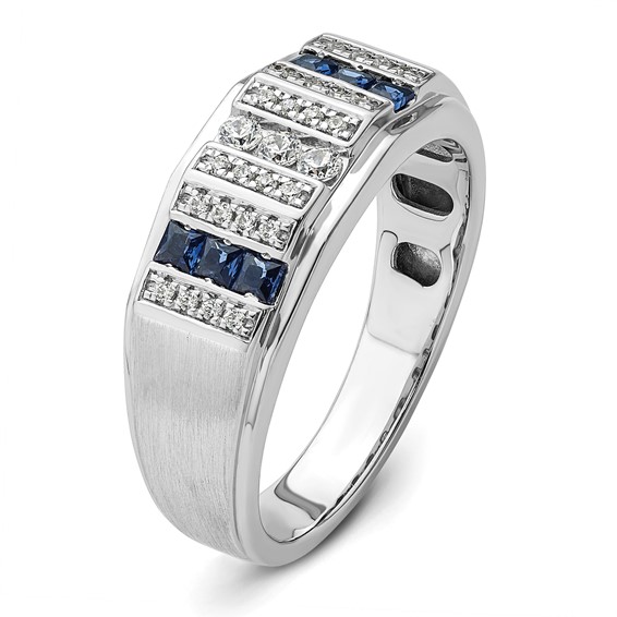 IBGoodman 14k White Gold 1/5 carat Lab Grown Diamond VS/SI+ G+ and Lab Created Blue Sapphire Complete Men's Ring