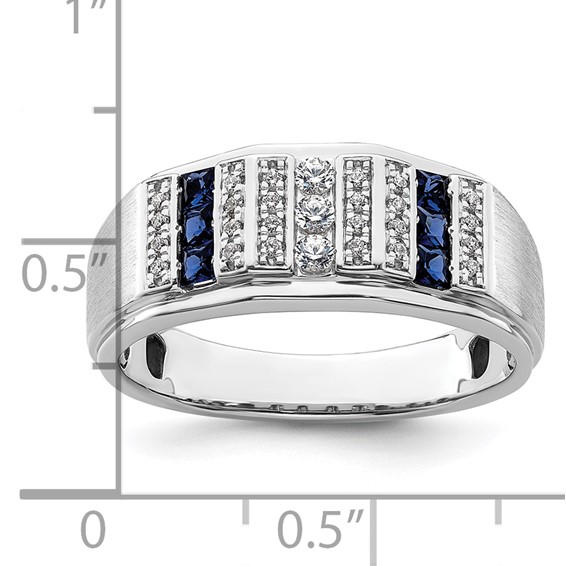 IBGoodman 14k White Gold 1/5 carat Lab Grown Diamond VS/SI+ G+ and Lab Created Blue Sapphire Complete Men's Ring