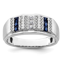 IBGoodman 14K White Gold 0.20 Carat Lab Grown Diamond VS SI+ G+ and Lab Created Blue Sapphire Complete Men's Ring view 1