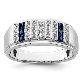 IBGoodman 14k White Gold 1/5 carat Lab Grown Diamond VS/SI+ G+ and Lab Created Blue Sapphire Complete Men's Ring