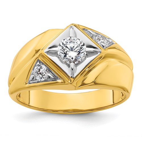 IBGoodman 14K Ring with White Rhodium 0.75 Carat Lab Grown Diamond VS SI+ G+ Complete Polished and Satin Men's