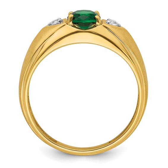 IBGoodman 14k 1/10 carat Lab Grown Diamond VS/SI+ G+ and Created Emerald Complete Men's Ring