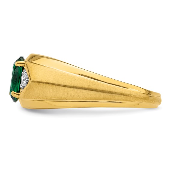 IBGoodman 14k 1/10 carat Lab Grown Diamond VS/SI+ G+ and Created Emerald Complete Men's Ring