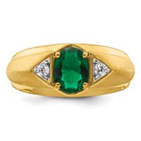 IBGoodman 14K Yellow Gold 0.10 Carat Lab Grown Diamond VS SI+ G+ and Created Emerald Complete Men's Ring view 4