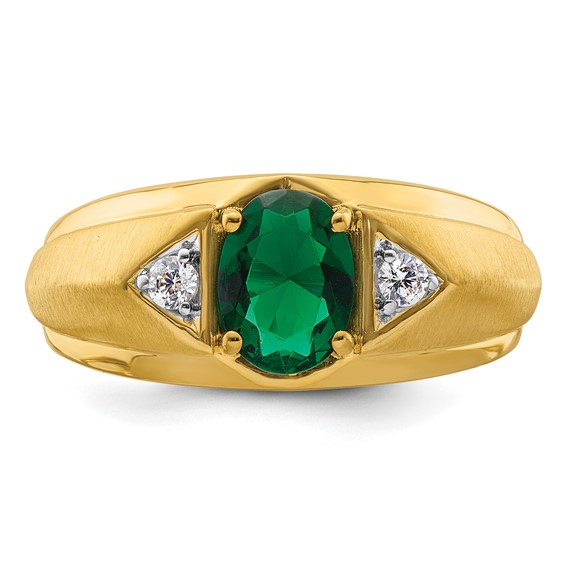 IBGoodman 14k 1/10 carat Lab Grown Diamond VS/SI+ G+ and Created Emerald Complete Men's Ring