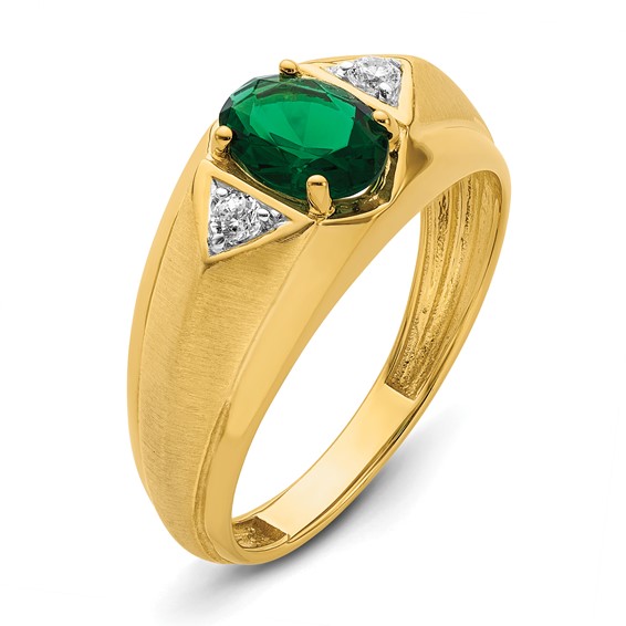 IBGoodman 14k 1/10 carat Lab Grown Diamond VS/SI+ G+ and Created Emerald Complete Men's Ring