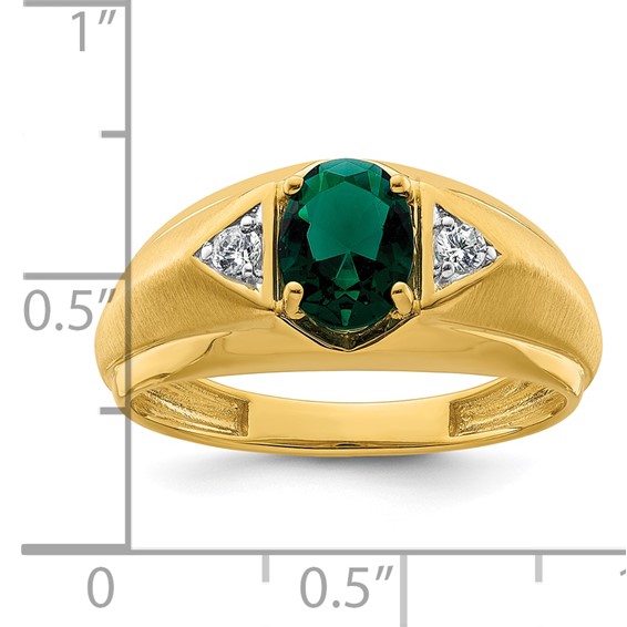 IBGoodman 14k 1/10 carat Lab Grown Diamond VS/SI+ G+ and Created Emerald Complete Men's Ring