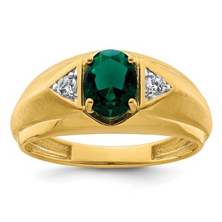 IBGoodman 14k 1/10 carat Lab Grown Diamond VS/SI+ G+ and Created Emerald Complete Men's Ring