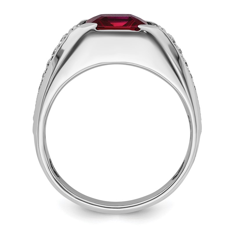 IBGoodman 14k White Gold 5/8 carat Lab Grown Diamond VS/SI+ G+ and Created Ruby Complete Men's Ring
