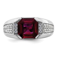IBGoodman 14K White Gold 0.62 Carat Lab Grown Diamond VS SI+ G+ and Created Ruby Complete Men's Ring view 4