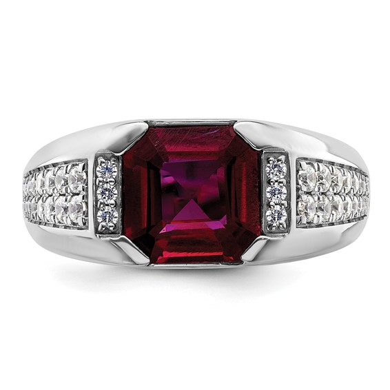 IBGoodman 14k White Gold 5/8 carat Lab Grown Diamond VS/SI+ G+ and Created Ruby Complete Men's Ring