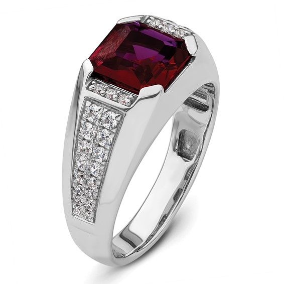 IBGoodman 14k White Gold 5/8 carat Lab Grown Diamond VS/SI+ G+ and Created Ruby Complete Men's Ring