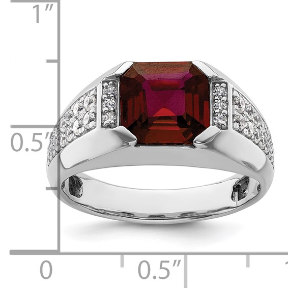 IBGoodman 14k White Gold 5/8 carat Lab Grown Diamond VS/SI+ G+ and Created Ruby Complete Men's Ring