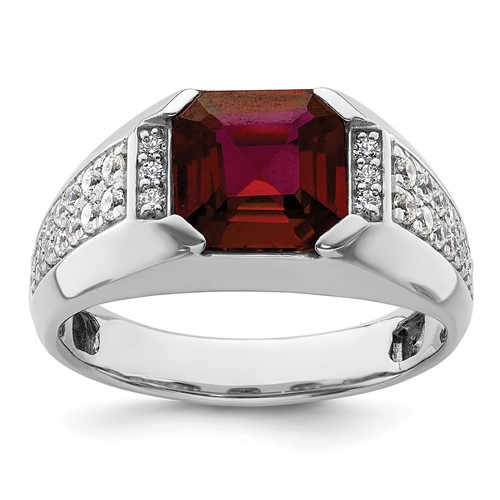 IBGoodman 14K White Gold 0.62 Carat Lab Grown Diamond VS SI+ G+ and Created Ruby Complete Men's Ring