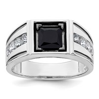 IBGoodman 14K White Gold Black Rhodium 0.88 Carat Lab Grown Diamond VS SI+ G+ and Onyx Complete Men's Ring view 1