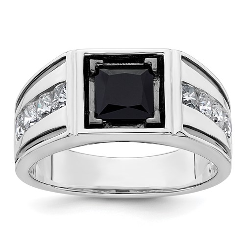 IBGoodman 14K White Gold Black Rhodium 0.88 Carat Lab Grown Diamond VS SI+ G+ and Onyx Complete Men's Ring