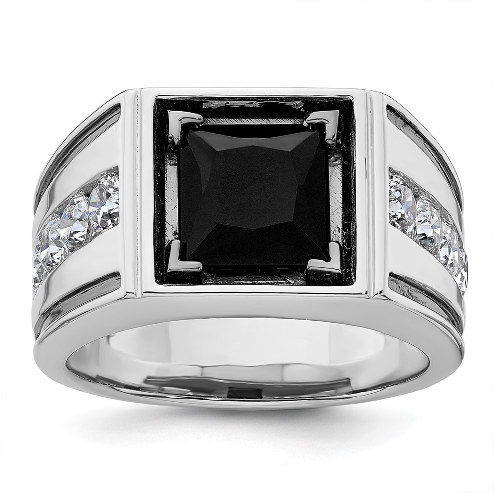IBGoodman 14K White Gold Black Rhodium 1.33 Carat Lab Grown Diamond VS SI+ G+ and Onyx Complete Men's Ring
