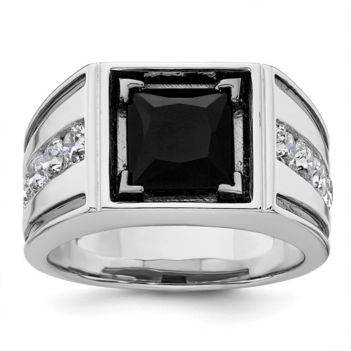 IBGoodman 14K White Gold Black Rhodium 1.33 Carat Lab Grown Diamond VS SI+ G+ and Onyx Complete Men's Ring