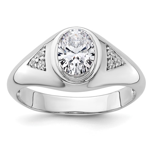 IBGoodman 14K White Gold 0.10 Carat Lab Grown Diamond 1 Carat Oval Center Semi Mount Men's Ring