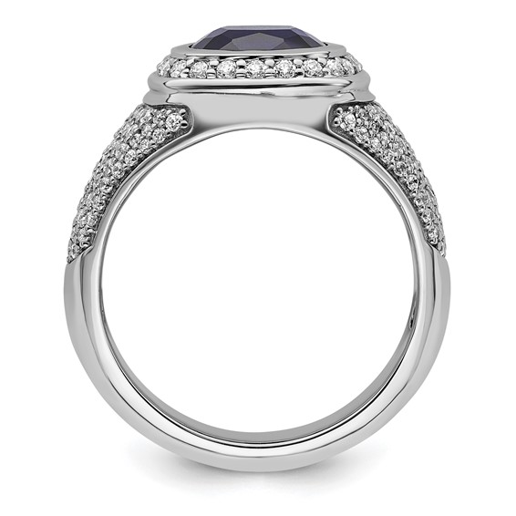 IBGoodman 14k White Gold 1 carat Lab Grown Diamond VS/SI+ G+ and Created Blue Sapphire Complete Men