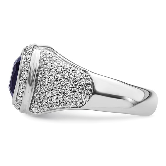 IBGoodman 14k White Gold 1 carat Lab Grown Diamond VS/SI+ G+ and Created Blue Sapphire Complete Men