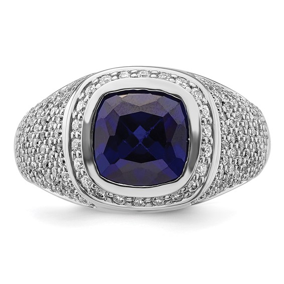 IBGoodman 14k White Gold 1 carat Lab Grown Diamond VS/SI+ G+ and Created Blue Sapphire Complete Men